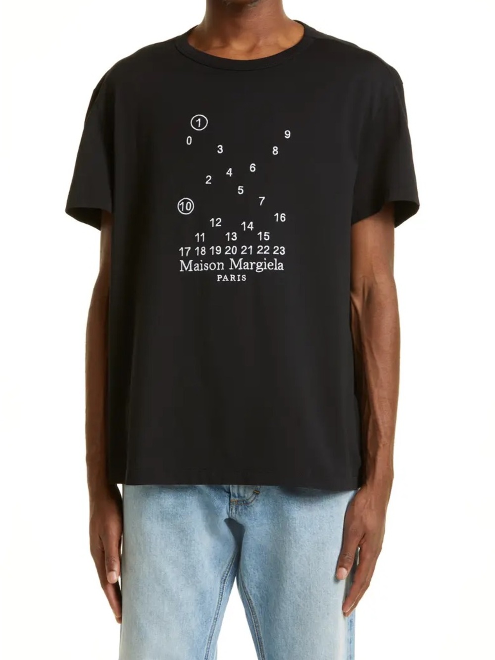 Maison Martin Margiela Black Crewneck T-Shirt with White Numeric Logo